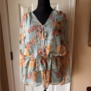 Pleione Floral Blouse - Blue and Orange